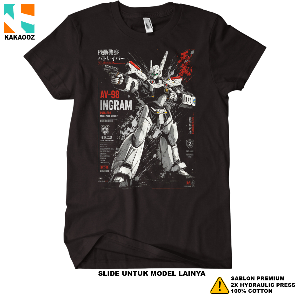 KAKAOOZ - Kaos Anime PATLABOR Mecha Police Unisex Pria Wanita Desain Keren Retro Robot Jepang Katun 