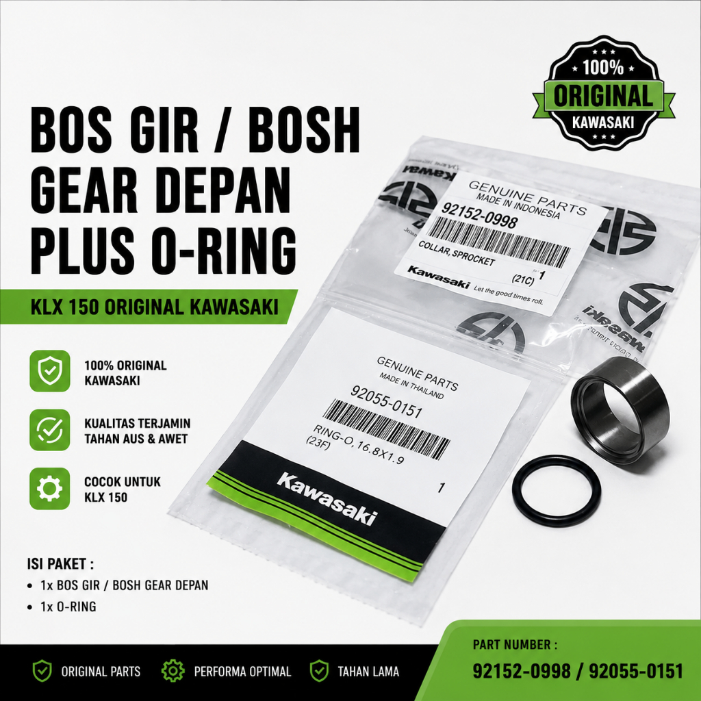 BOS GIR BOSH GEAR DEPAN PLUS O-RING KLX 150 ORIGINAL KAWASAKI 92152-0998 / 92055-0151