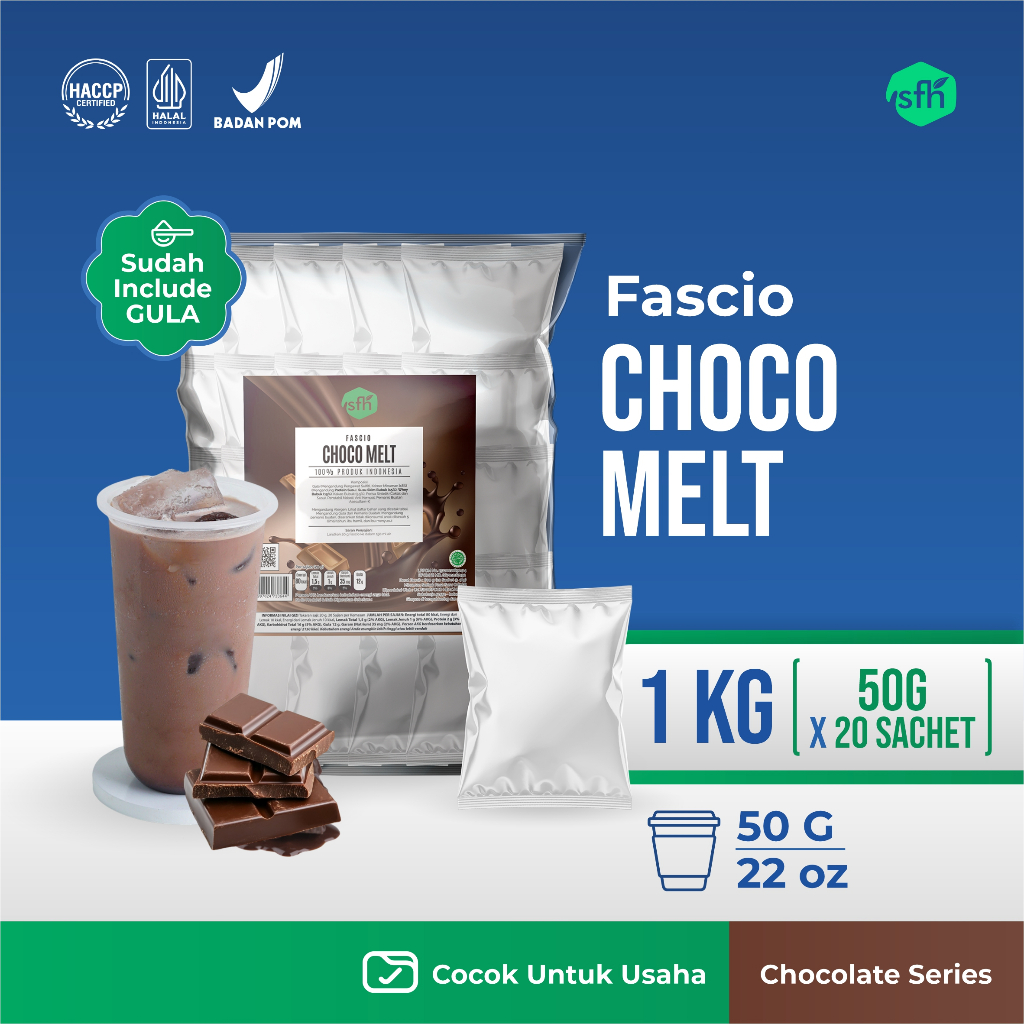 FASCIO - Bubuk Minuman Choco Melt 50 gr Isi 20 Pcs / Serbuk Minuman Rasa Coklat Melt Instan untuk Us