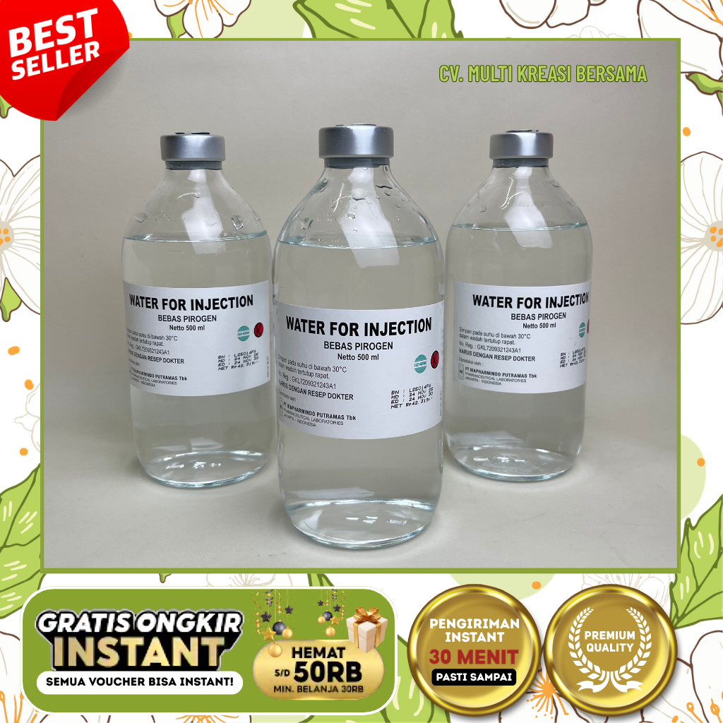 AQUABIDEST WATER FOR INJECTION 500 ML | AIR STERIL BEBAS PIROGEN LABORATORIUM MEDIS | AIR DESTILASI 