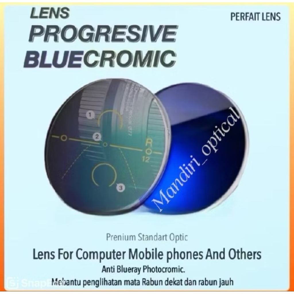 Lensa Kacamata Progresif Photocromic Blueray/ Blucromic - No Cylinder