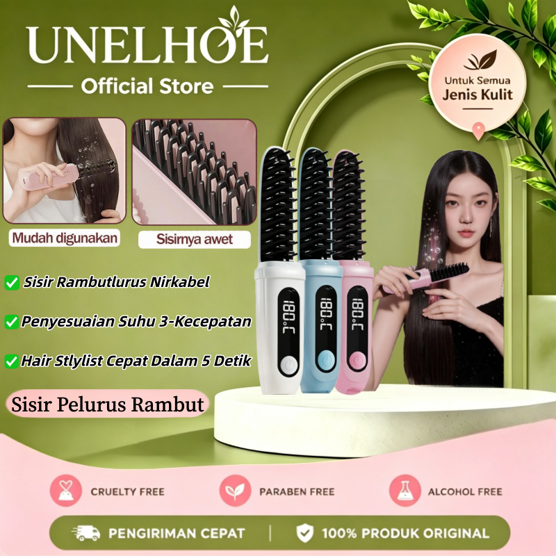 UNELHOE Sisir Pelurus Rambut Kapsul Nirkabel/Sisir Listrik Untuk Meluruskan Rambut/Sisir Catokan Pel