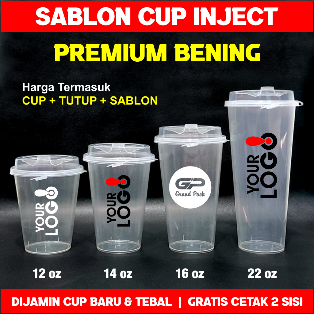 Cup PP Injection 14 oz, 16 oz, 22 oz | Cup Plastik Injection 14 oz, 16 oz, 22 oz Datar + Sablon