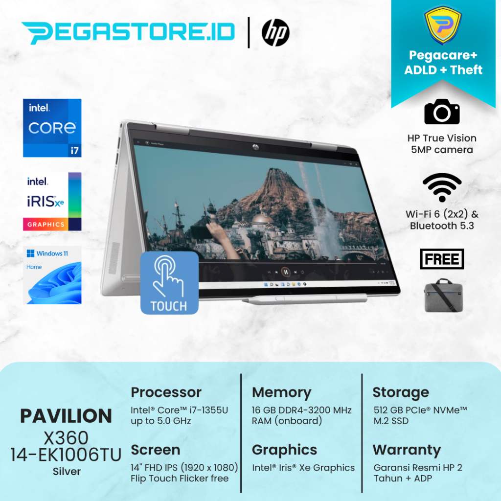 HP Pavilion x360 14-EK1006TU Silver [Intel Core i7-1355U 16GB 512GB 14"FHD IPS FlipTouch Intel Iris 