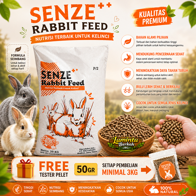 SENZE Pelet/Pakan Kelinci REPACK 1 KG, & 5 KG