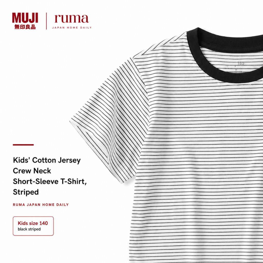 MUJI Kaos Anak Stripe Hitam Putih Cotton Kids Tshirt Jepang Original Size 140
