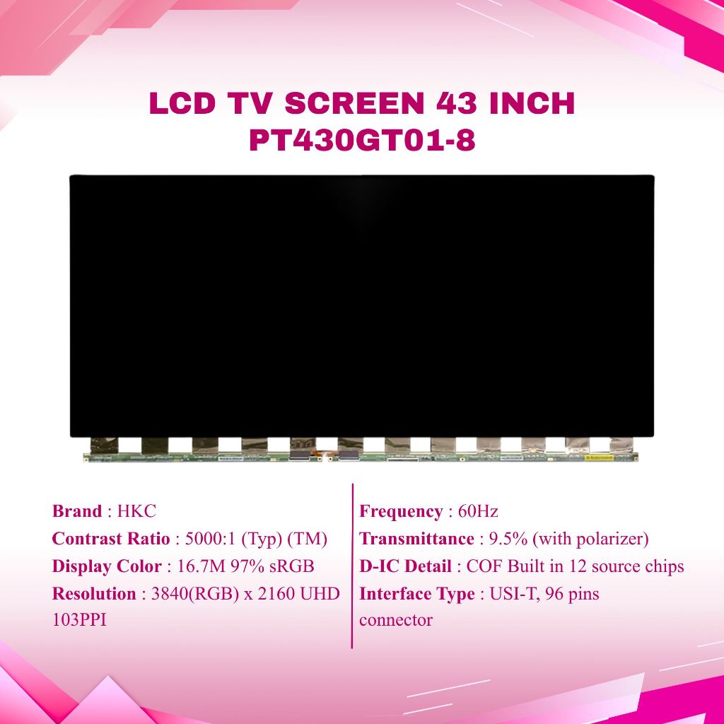 HKC LCD TV SCREEN 43 INCH ORIGINAL PT430GT01-8 PT430GT01-2 PT430CT03-14