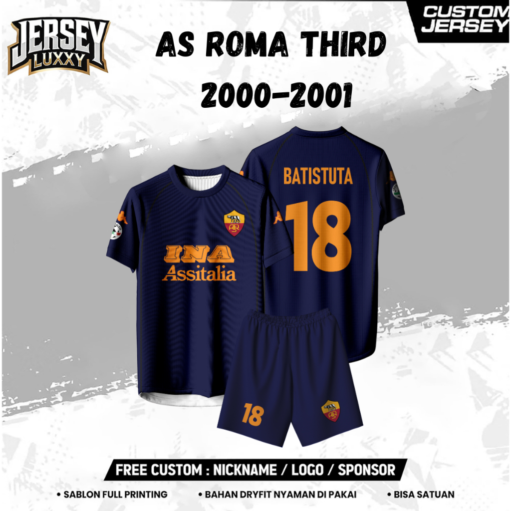 Jersey Bola AS ROMA THIRD 2000-2001 Free custom nama dan nomor untuk dewasa dan anak anak Full Print