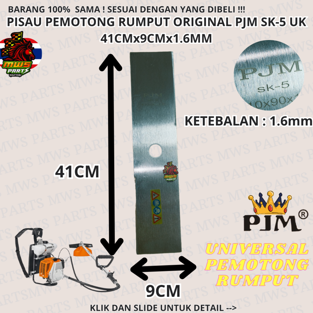 PISAU POTONG RUMPUT 41x9x1.6MM KWALITAS OKE BLADE CUTTER BRUSH MATA PISAU PEMOTONG RUMPUT BLADE PARA