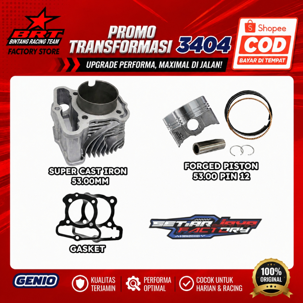 Blok Boreup BRT 53 Genio All New Beat Deluxe KOJ (2020+) All New Scoopy (2021+) Casting iron Set Pis