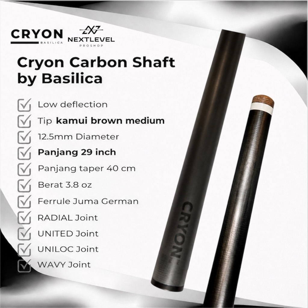 Shaft Cryon Carbon by Basilica,Low deflection billiard shaft