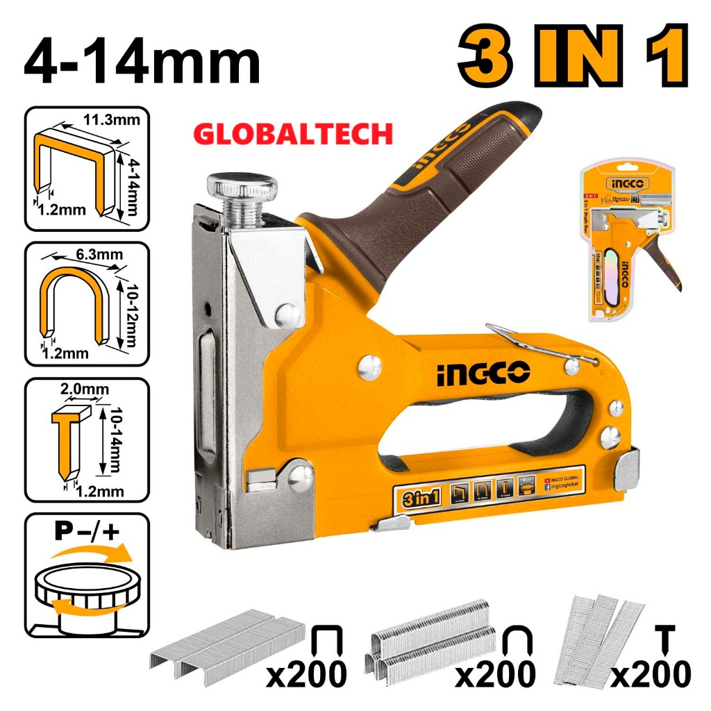 Ingco HSG1405 3 in 1 Staple Gun Manual, Tembak Staples, U-Shape Staples, dan Brad Nails