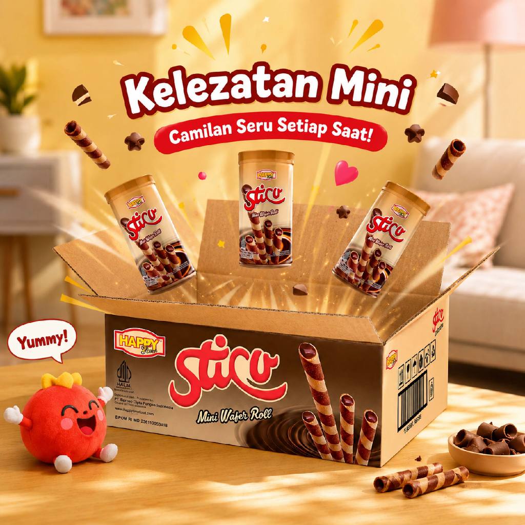 HAPPY TIME - Astor Sticu Mini Wafer Roll Chocolate Premium (1 Karton Isi 30 Toples)