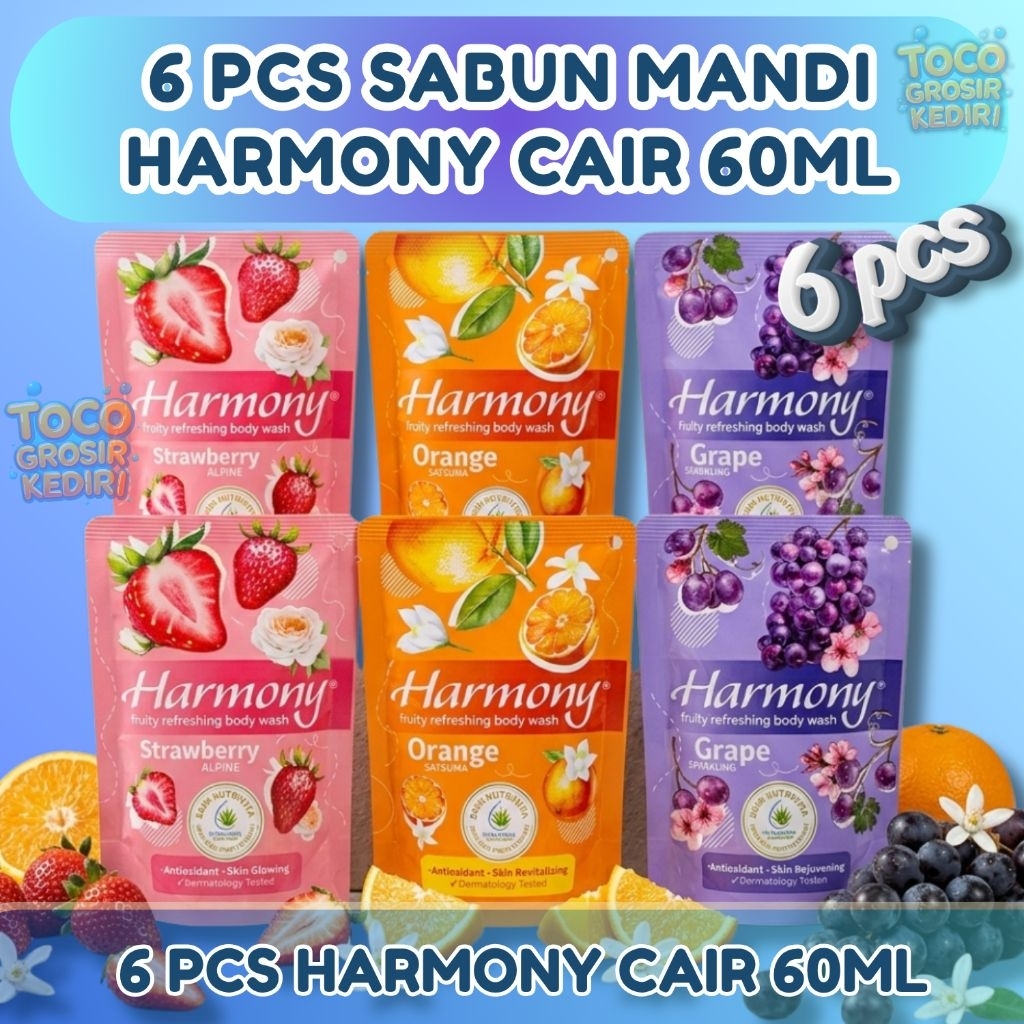 6 PCS SABUN MANDI CAIR HARMONY 60ML - Sabun Harmony Cair Wangi Buah Segar