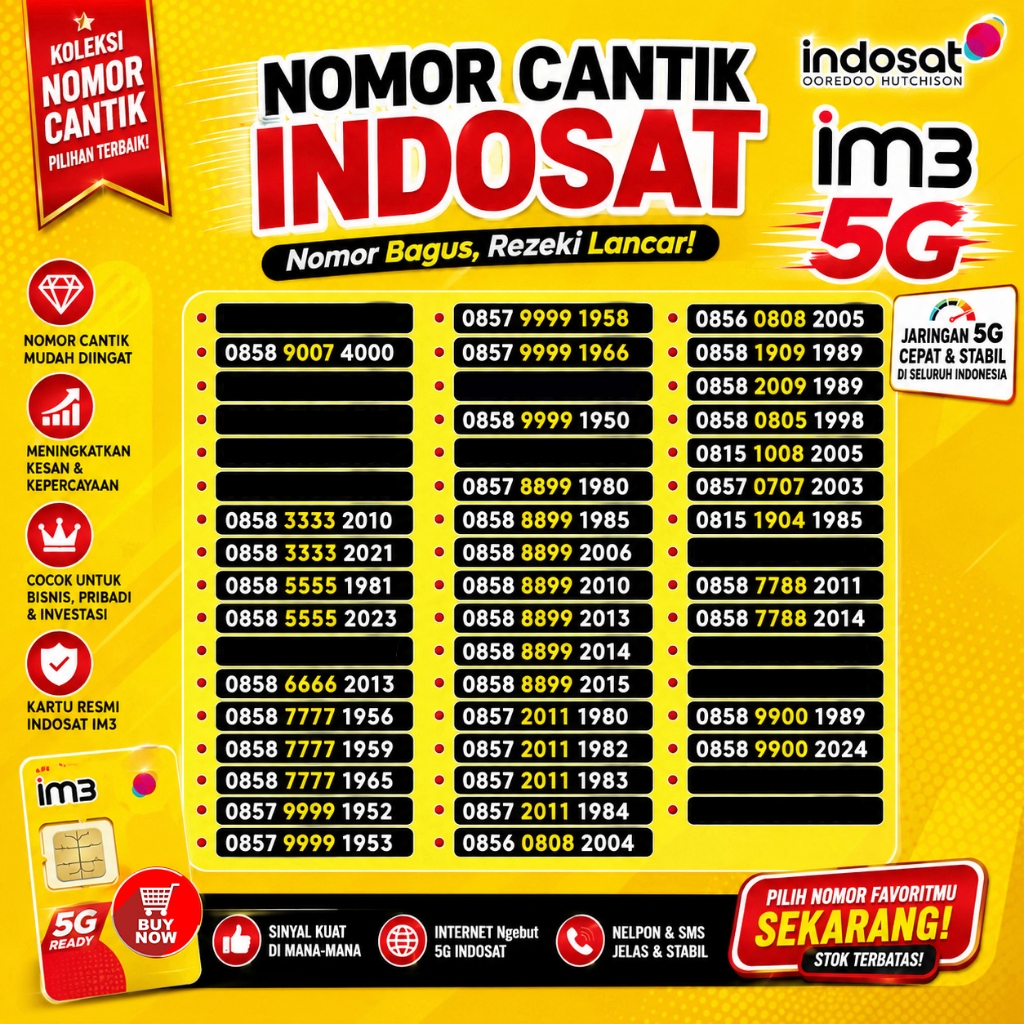 Nomor Cantik Indosat 11 Digit Nomer Cantik Im3 Tahun Lahir 2024 2023 2022 2021 2020 2019 2018 2017 2
