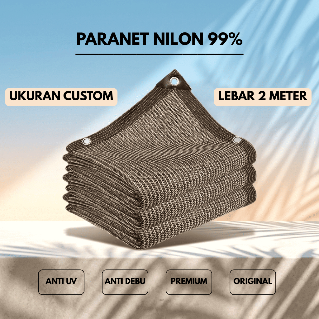 Jaring Paranet 99% Nilon Asli 2 Meter | Paranet Anti UV Tahan Cuaca Warna Coklat