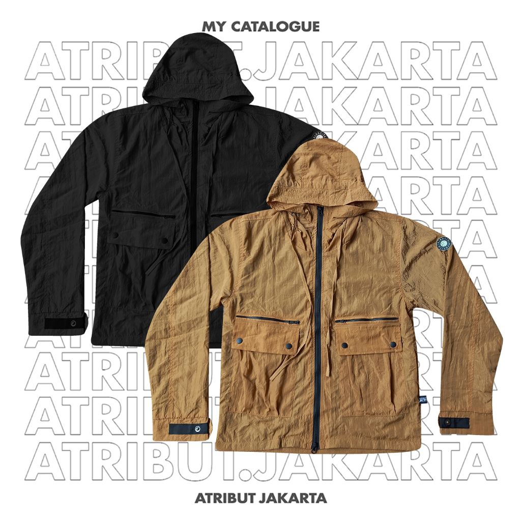 Jacket Nylon Crinkle - Black & Camel