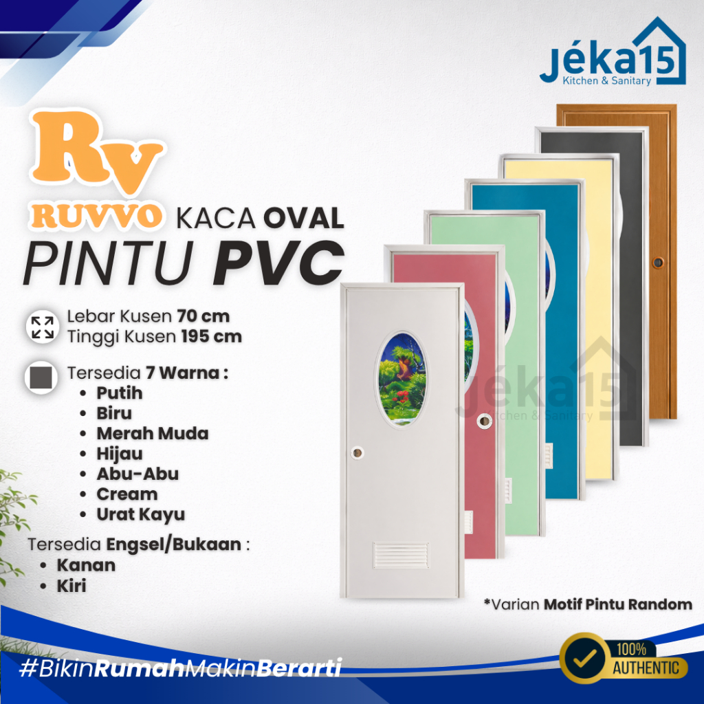 JEKA15 - PINTU OVAL PVC CERMIN / PINTU KAMAR MANDI KACA CERMIN / PINTU PVC WARNA