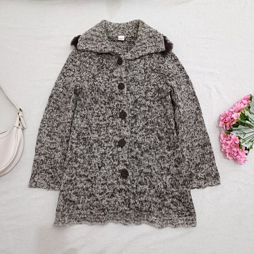 Cardigan Rajut Fuzzy Wanita Korean Mori Kei Oversize Knit
