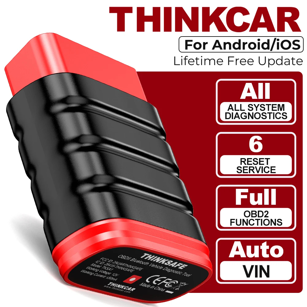 6 Reset Thinkcar Thinksafe OBD2 Bluetooth Scanner Pembaca Kode Dua Arah untuk ABS, Oli, SAS, dan Sem