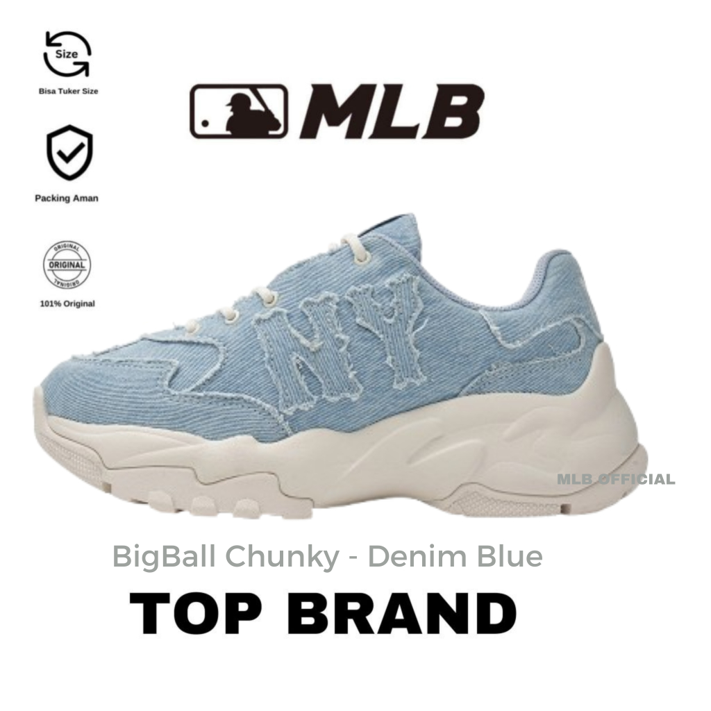 MLB Korea BigBall Chunky Mega Logo Denim New York Yankees Blue Sneakers Original