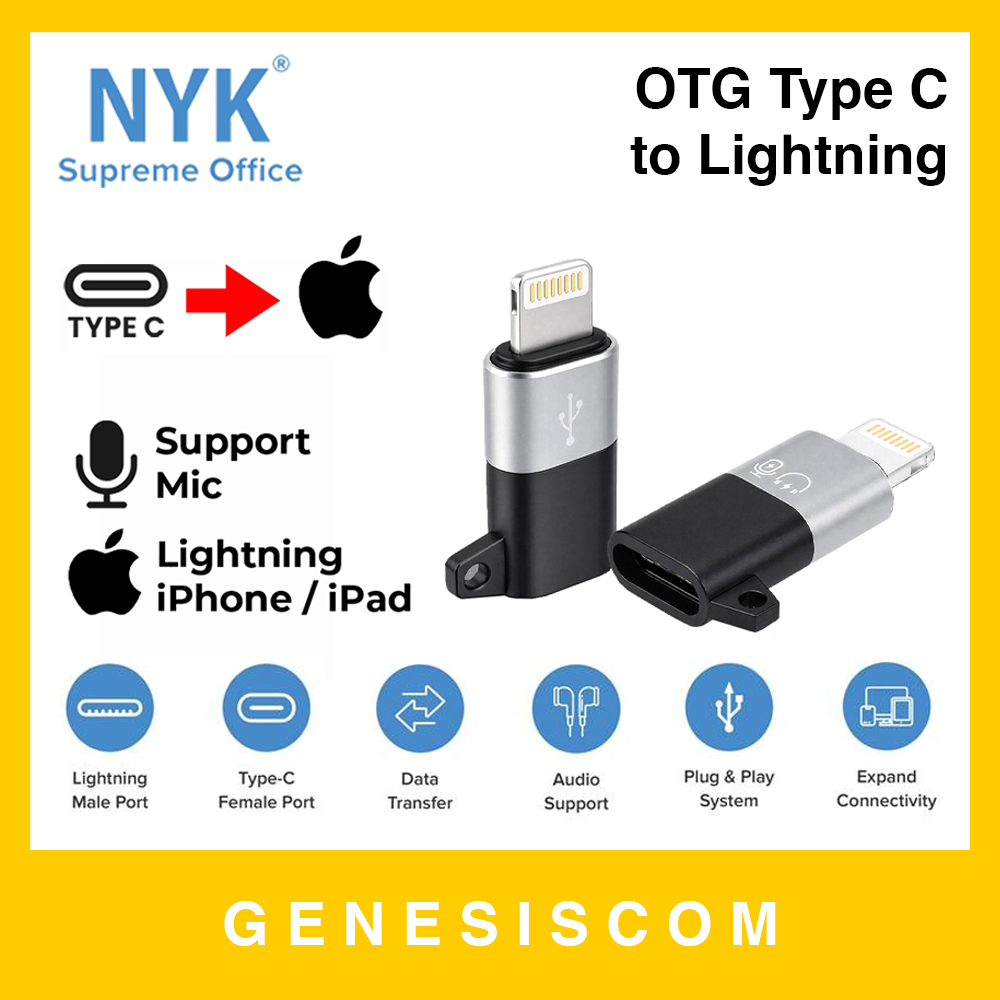 [BISA MIC] NYK USB Type C Female to Lightning Male OTG 5A - Microphone Mikrofon Audio Earphone Heads
