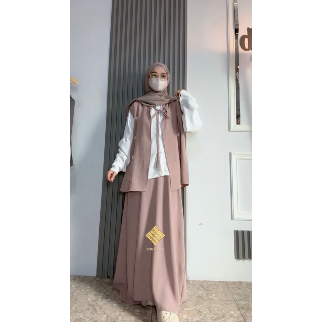 Oneset Rok Rompi Kameja Sabrina Anti UV Terbaru Model Elegan Dress Gamis