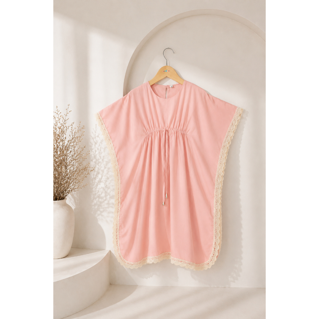 Kaftan Anak Perempuan Kerut Tengah / Baju Lebaran Anak Renda Rayon Premium-Kaftan Serut Renda Anak-B