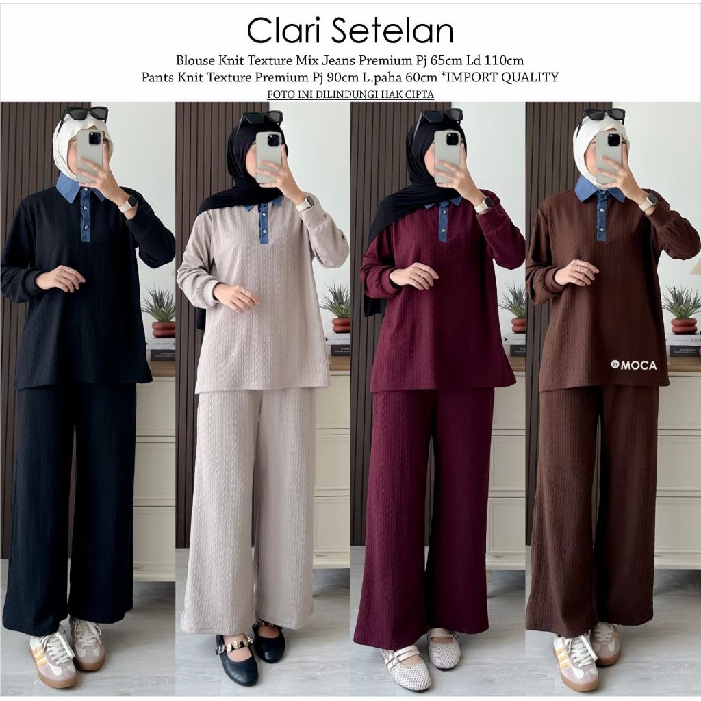 Clari Set Setelan Oneset Jumbo Allsize Premium Knit Uniqlo Original Ori Moca Berlabel