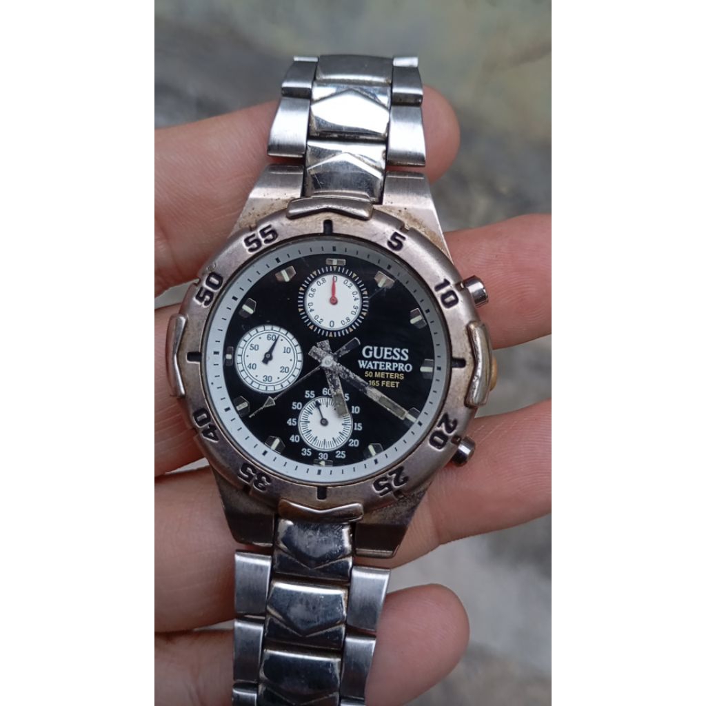 jam tangan guess waterpro chronograph diver style second preloved original