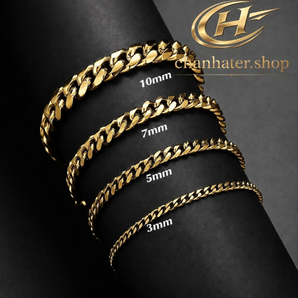 Gelang Pria Wanita Titanium Rantai Gold Emas Kuning Keren Cowok Cewek Anti Karat Tahan Lama