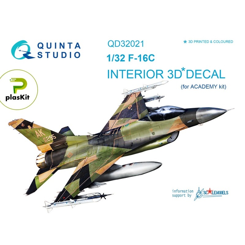 QD 32021 Quinta 1/32 : F-16C 3D-Printed & colored Interior on decal paper (for Academy kit)