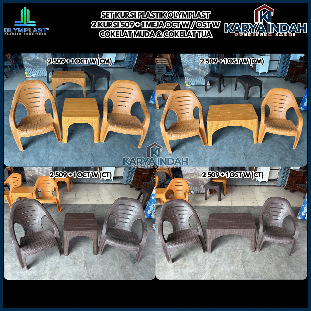 SET Kursi Plastik OL 509 OLYMPLAST Bangku Kursi Santai / Teras / Cafe Motif Rotan