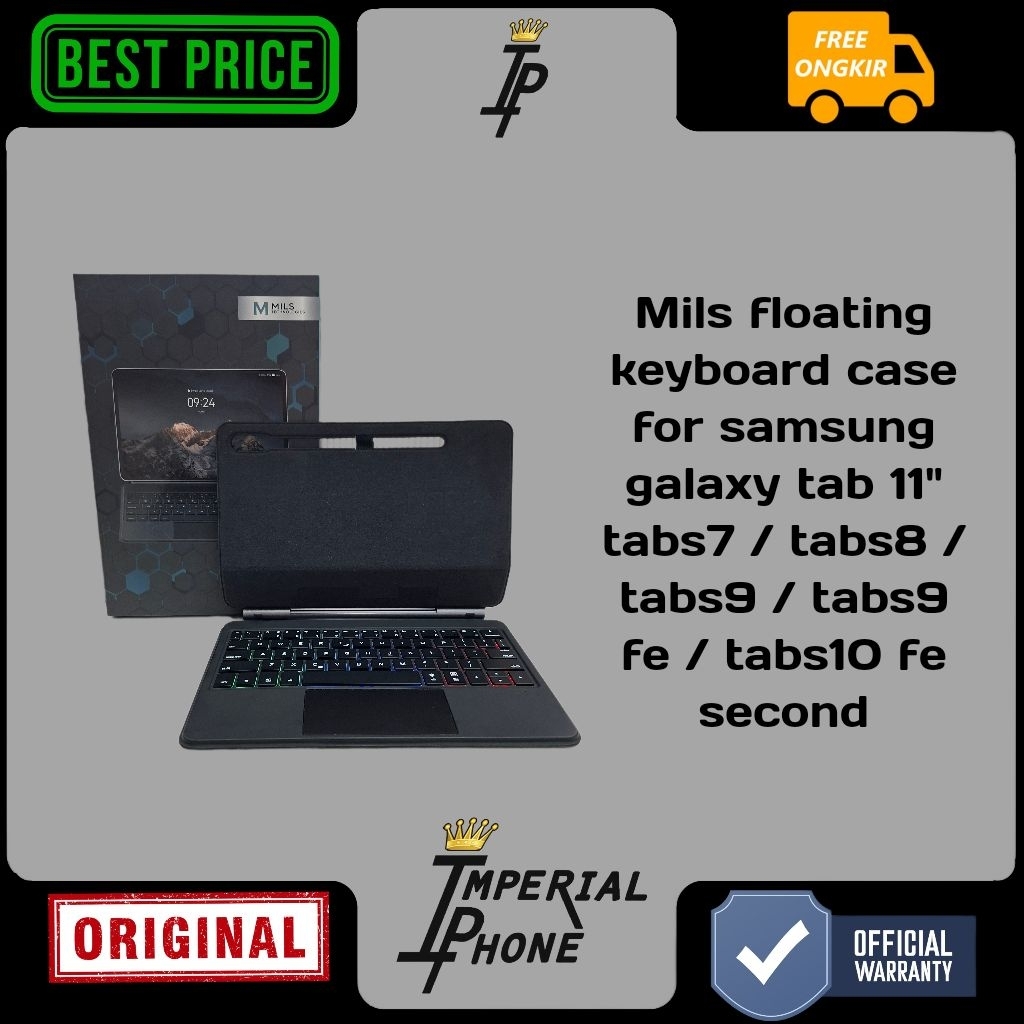 Mils floating keyboard case for samsung galaxy tab 11" tab s7 / tab s8 / tab s9 / tab s9 fe / tab s1