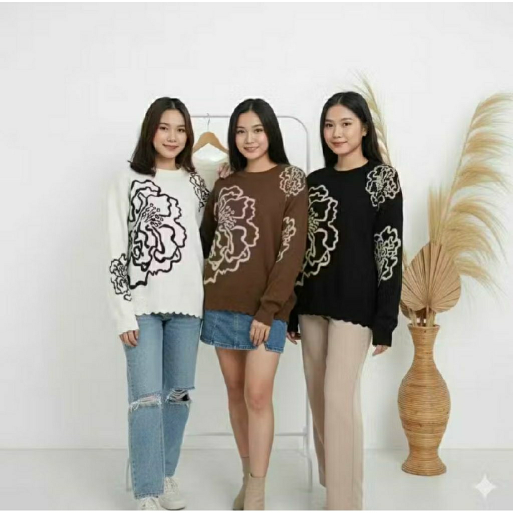 Blouse Rajut Veony Premium motif Bunga Renda