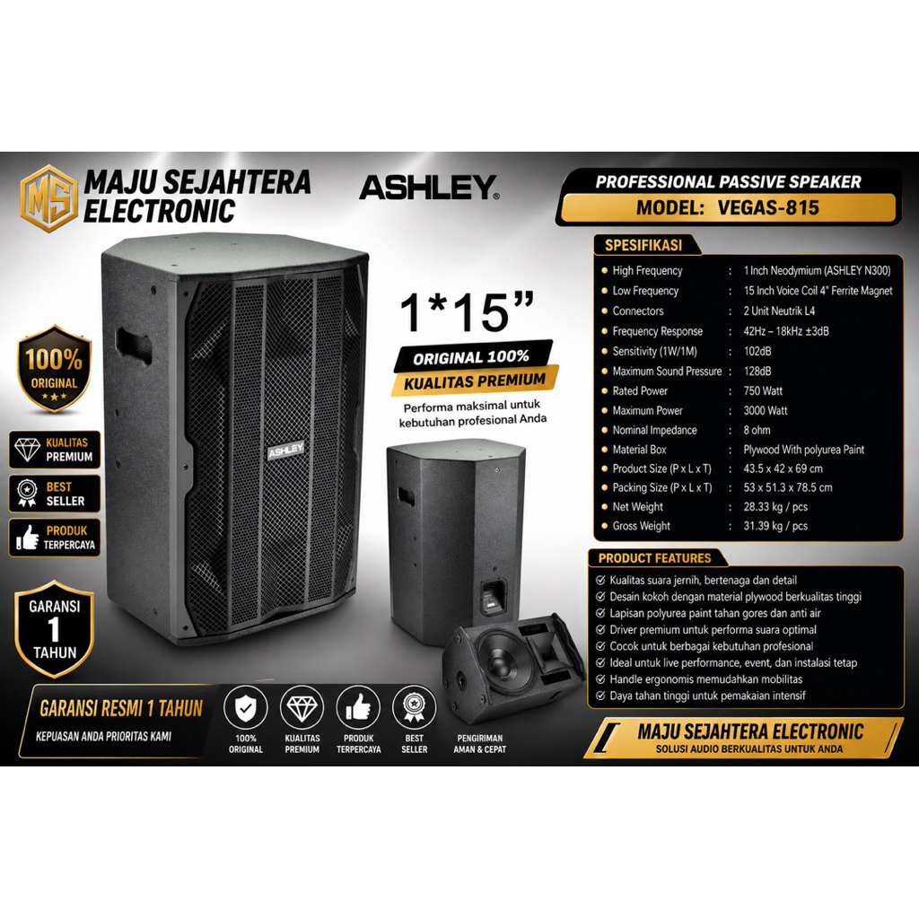 SPEAKER PASIF ASHLEY 15 INCH NEO VEGAS-815 VEGAS815 VEGAS 815 ORIGINAL