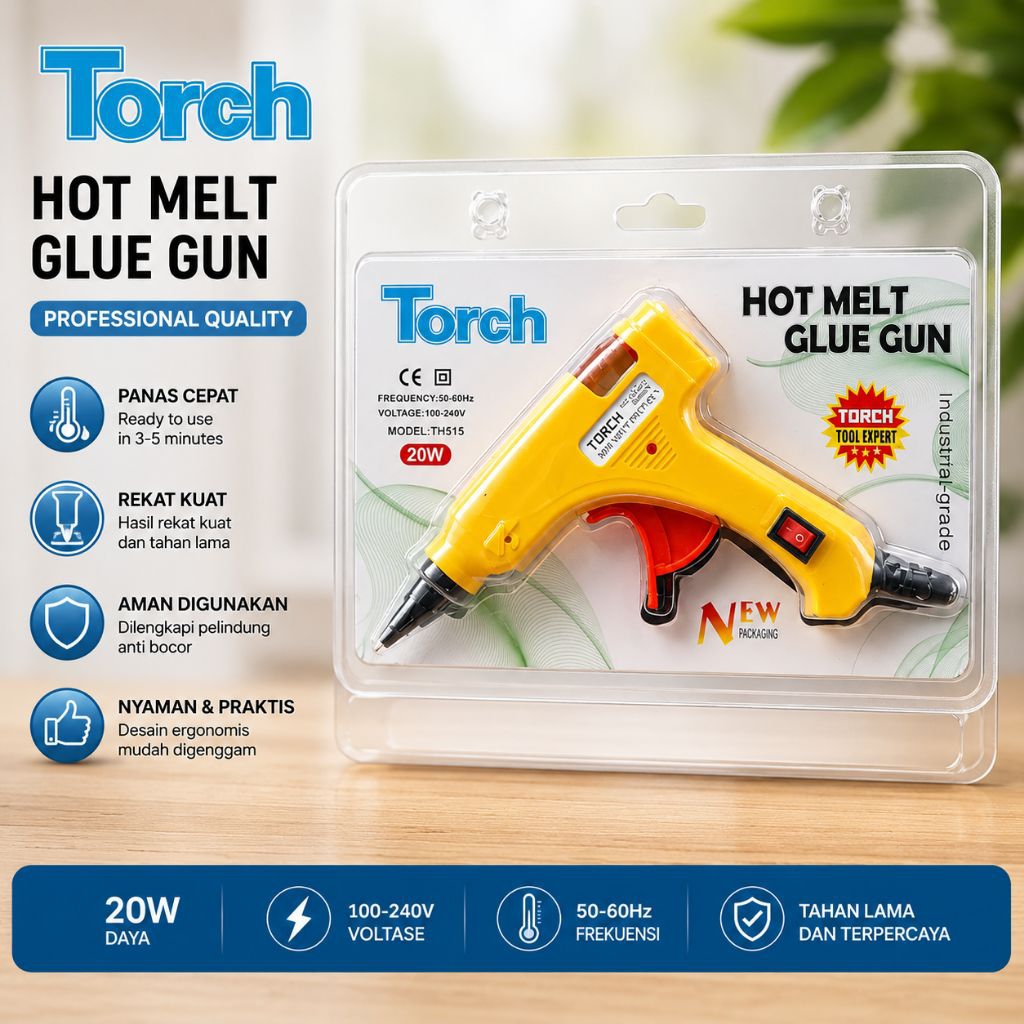 Lem Tembak Listrik 20W Saklar On Off Torch Glue Gun Refill Kecil Pemanas Perekat Kayu Kertas Kardus 
