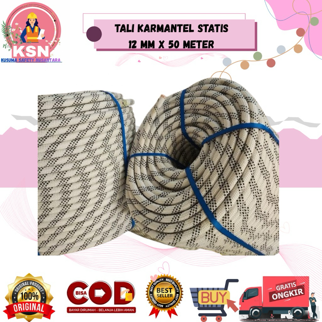 TALI KARMANTEL STATIS 12 MM x 50 METER / TALI KARMANTEL SAFETY / TALI KARMANTEL GONDOLA / TALI KARMA
