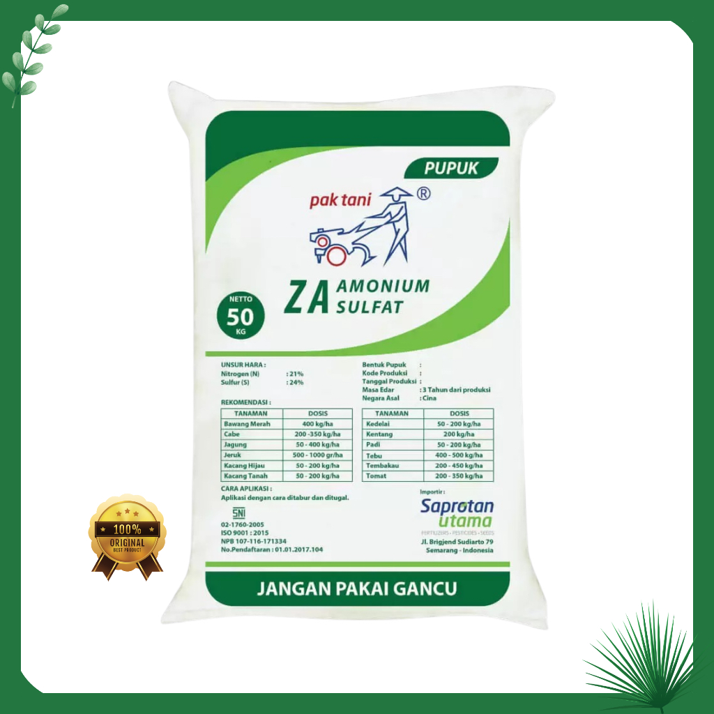 ZA Pak Tani Repack 1 Kg SAPROTAN UTAMA Pupuk Za Sumber Nitrogen Dan Sulfur Kristal Putih Meningkatka