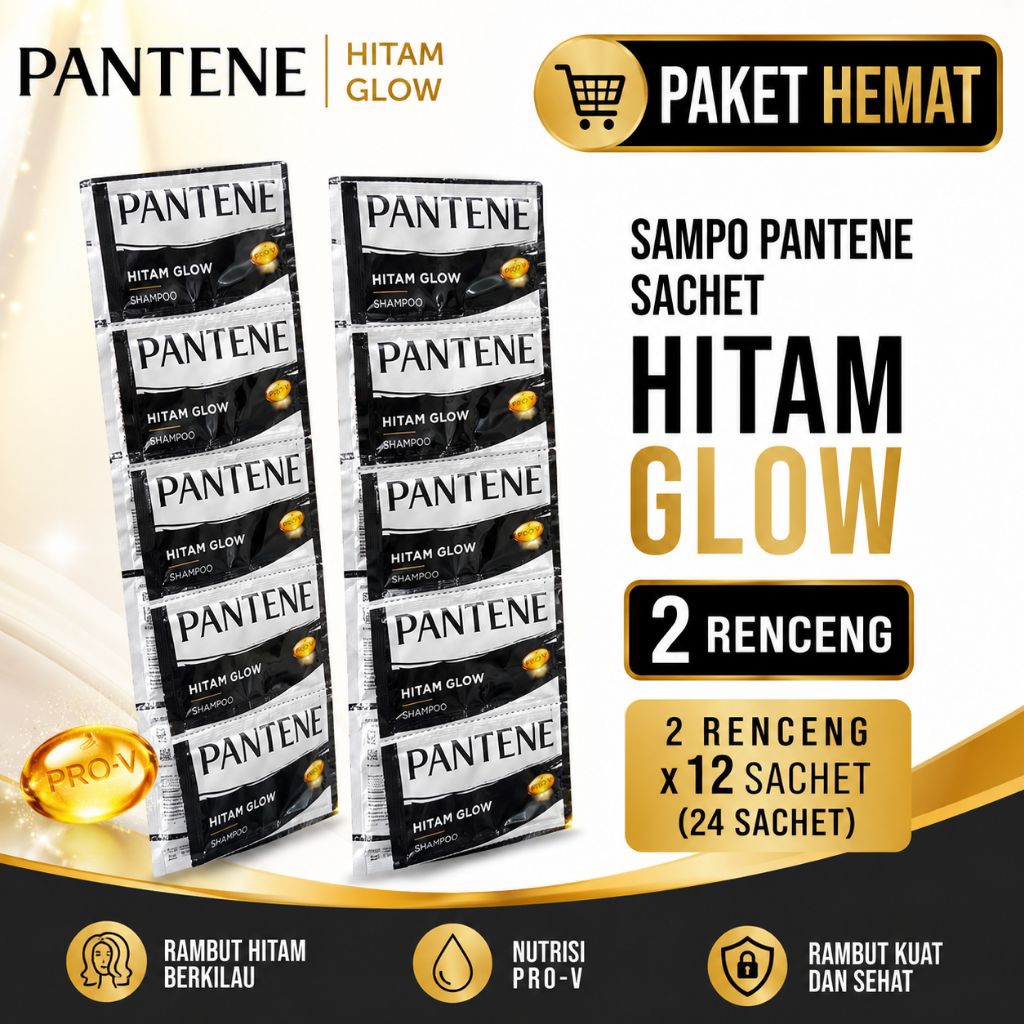 Shampo Sachet Pantene 2 Renceng 24 Pcs - Anti Ketombe, Rambut Hitam & Panjang, Lembut & Halus