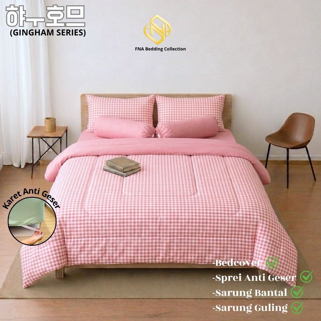 BEDCOVER SET/Bedcover+sprei Motif Kotak-Kotak Kecil Gingham Aeshtetic Korea Ukuran Single-Extra King