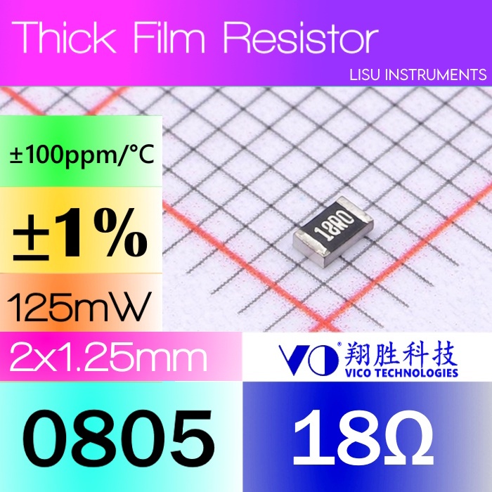 18R 0805 ±1% 125mW SMD Thick Film Resistor 18R 18R0 SCR0805F18R VO