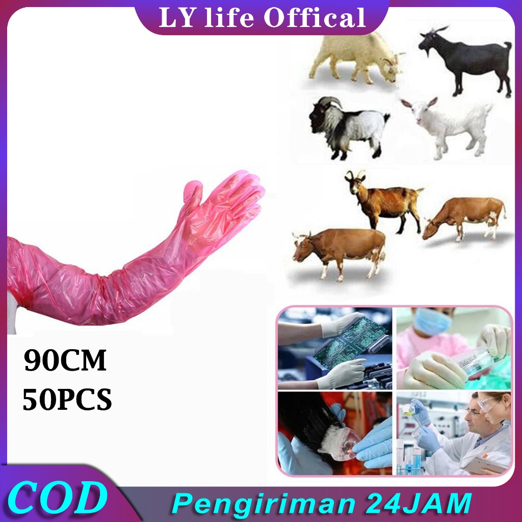 50Lembar Glove IB 5 Jari Sarung Tangan Inseminasi Buatan (IB) Plastik Tangan Glove IB 90cm