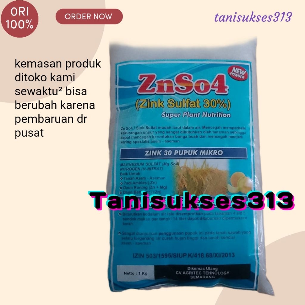 znso4 1kg zink sulfate 30% pupuk mikro biru/putih