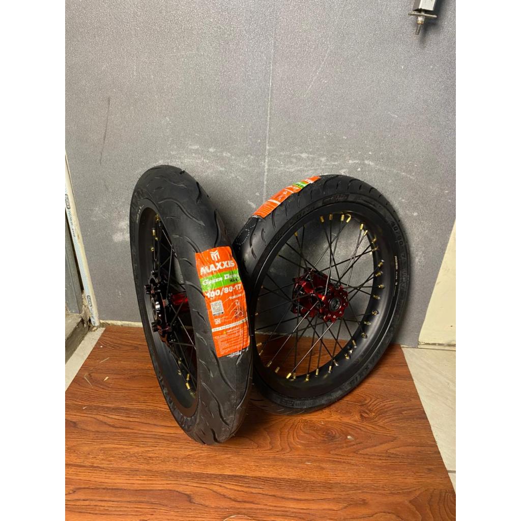 Paket Wheelset Roda Set  Supermoto CRF Ukur 215/250-17 Ban  Maxxis Baru /Roda Supermoto CRF