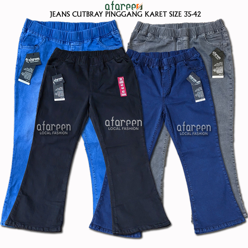 Cutbray Polos Pinggang Karet Jumbo Celana Jeans Cutbray Wanita Big Size 35-42