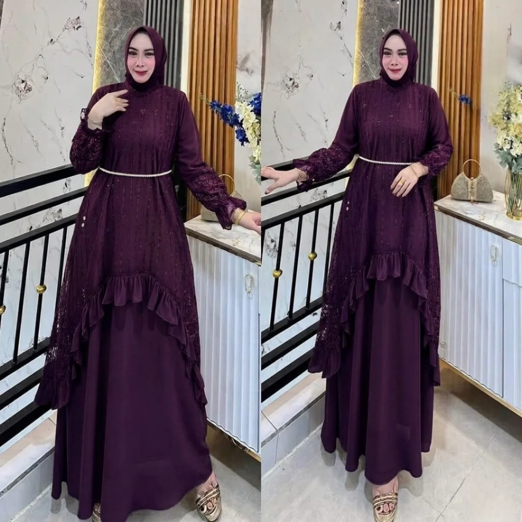 Baju Gamis Brokat Model Terbaru 2026 SILVANA DRESS Gamis Ceruty Baby Doll Mix Brukat Mewah Gamis Pes