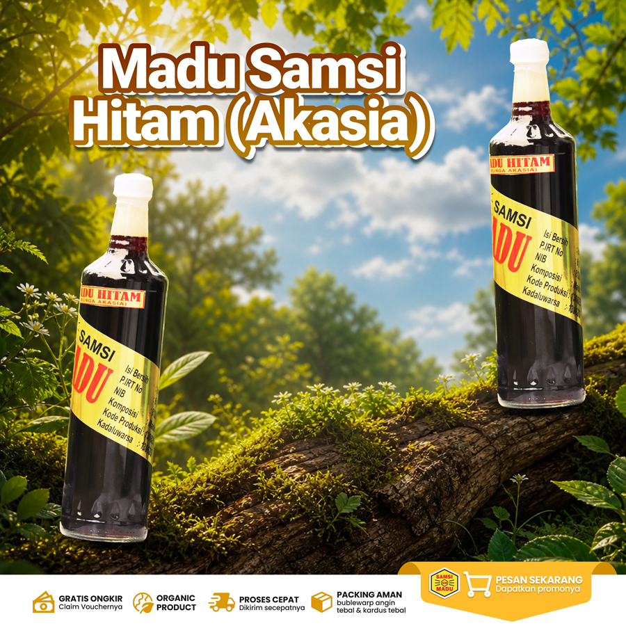 SAMSI MADU HITAM AKASIA Murni Asli Jombang Wonosalam 650 ml Botol Kaca BPOM Halal