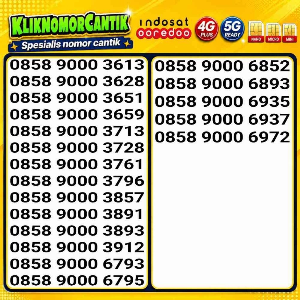 nomor cantik Indosat 4G&5G kartu perdana IM3 seri 9000 A1
