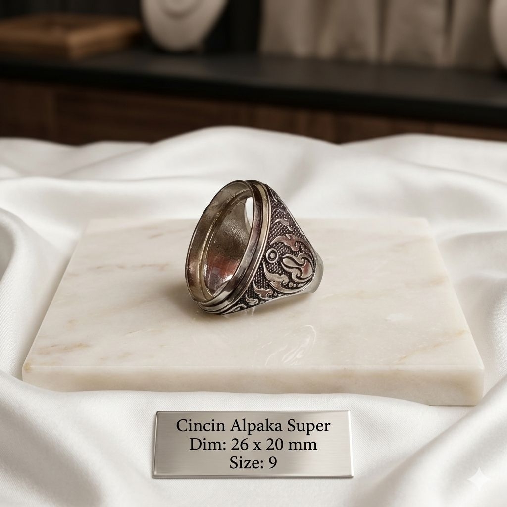 cincin emban batu akik batu permata alpaka super ukir Bali.100